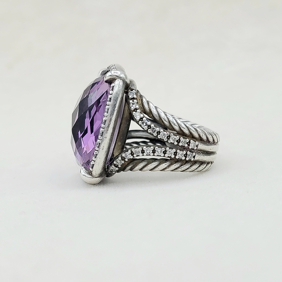 David Yurman Chatelaine Elongated Ring With Amethyst And Diamonds - Picture 4 of 13